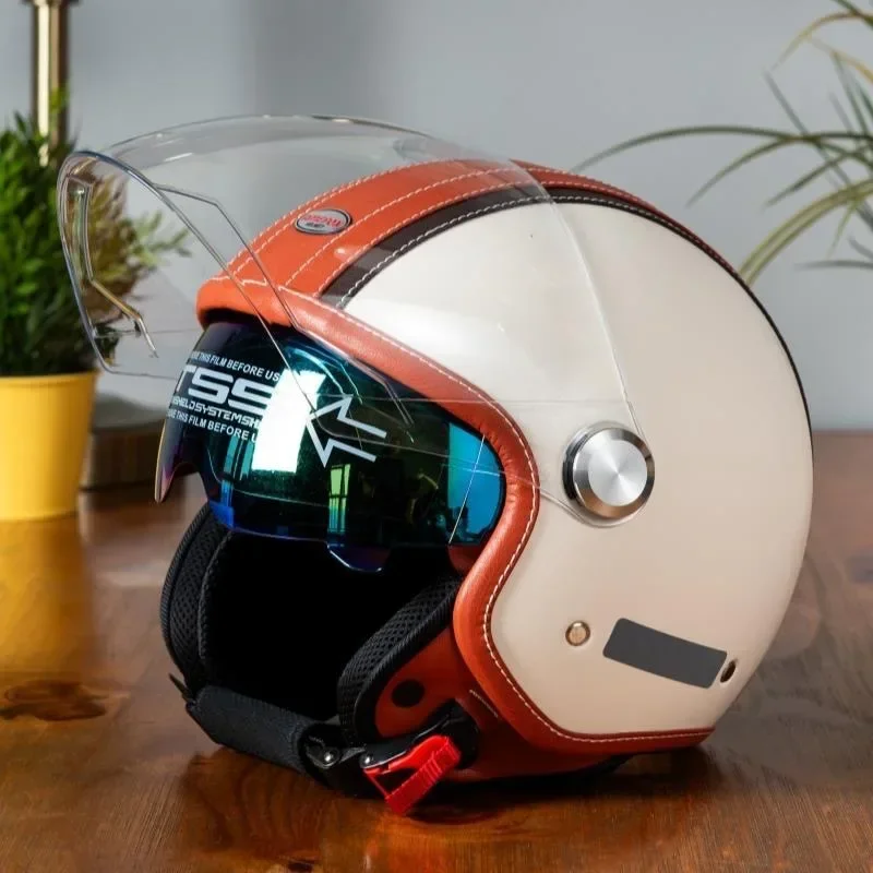 Vintage Open Face Retro Helmet - Helm Motor Kulit Klasik Model Terbuka,