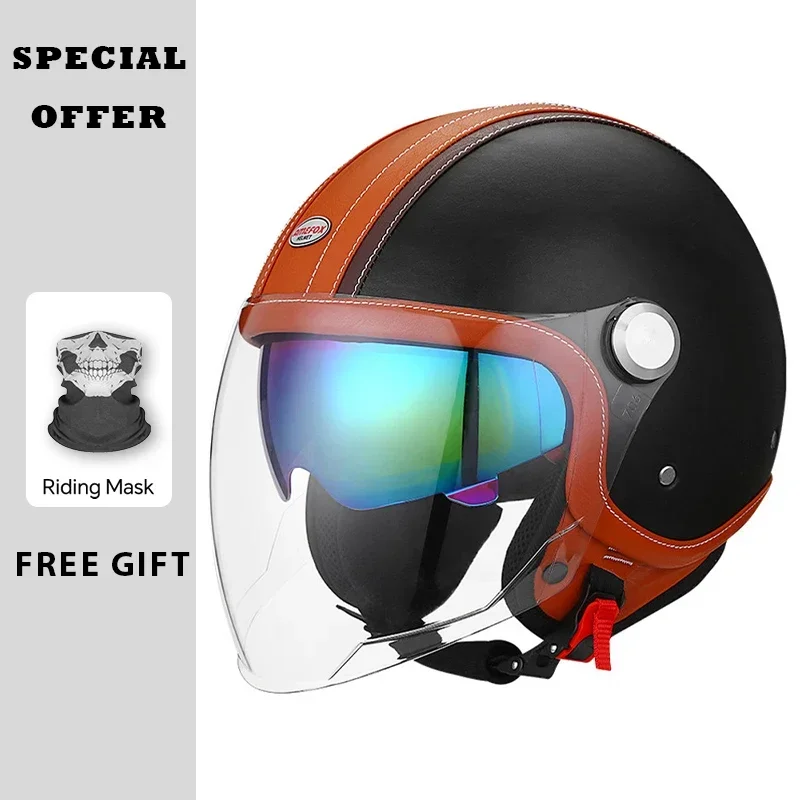 Helm Motor Kulit Klasik Model  - Vintage Open Face Retro Helmet ulasan dan harga